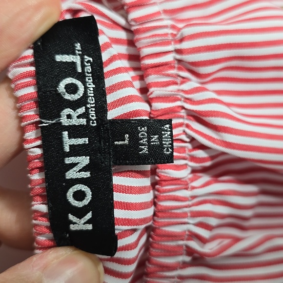 {Kontrol Contemporary} Women's Striped Red Rose Embroidered Peasant Blouse - Picture 12 of 14